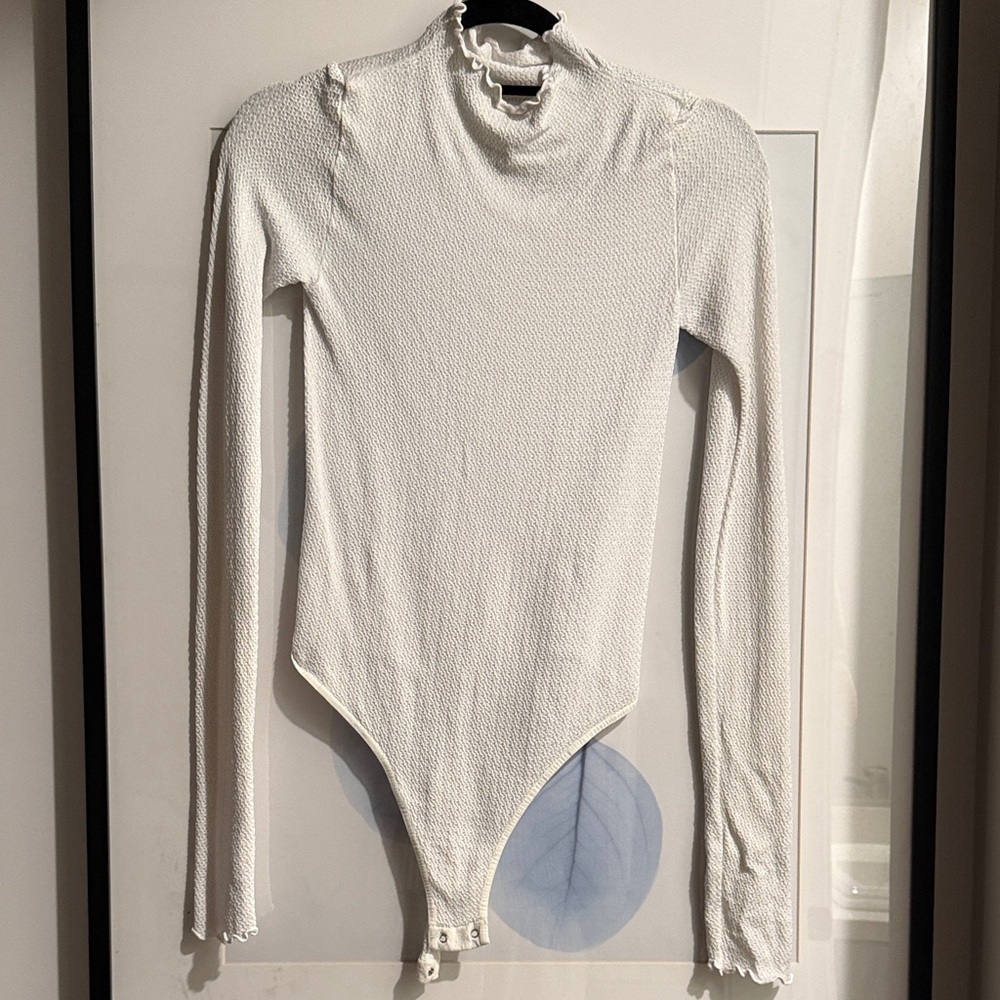 Free People White Textured Mock Neck Long-Sleeve Bodysuit